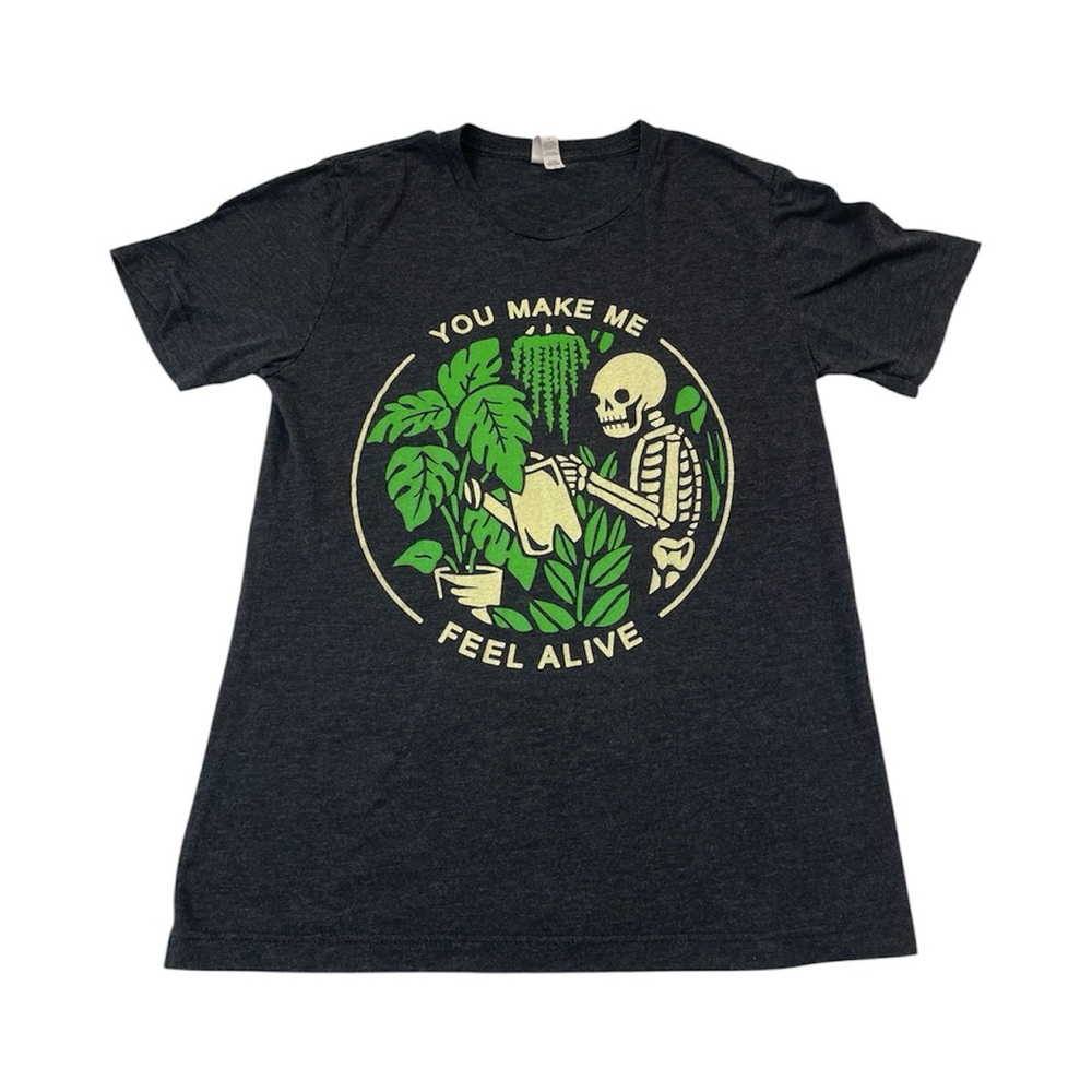 Graphic Tee with Skeleton and Plants You Make Me Feel Alive Plant Lady Shirt